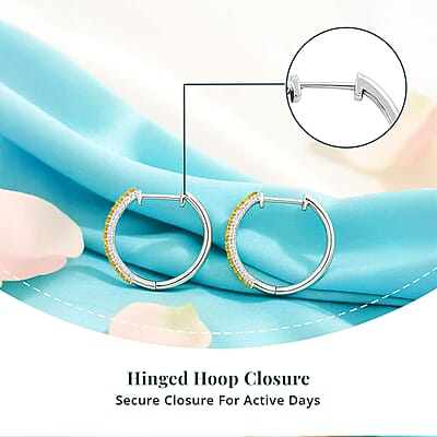 Luxuriant Lab Grown Yellow Diamond (IR) VS 0.33 ctw Hoop Earrings in Rhodium Over Sterling Silver