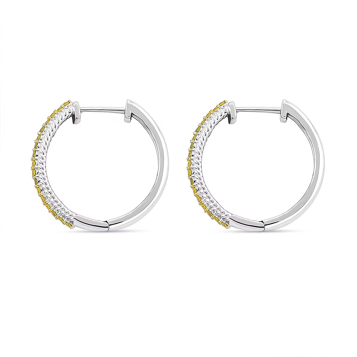 Luxuriant Lab Grown Yellow Diamond (IR) VS 0.33 ctw Hoop Earrings in Rhodium Over Sterling Silver image number 6