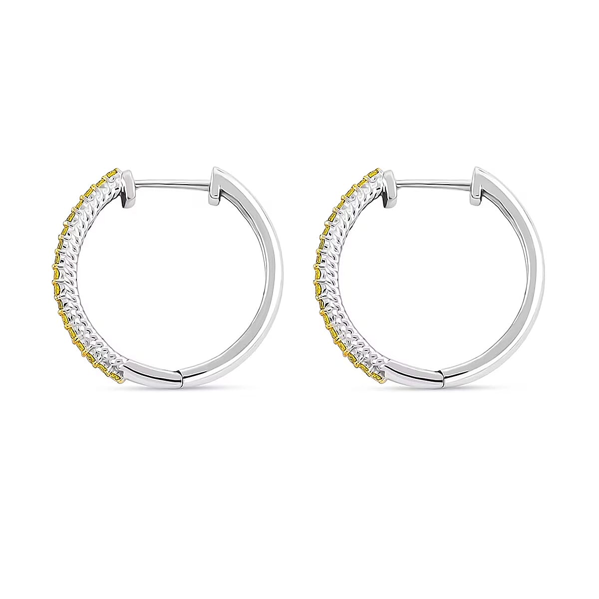 Luxuriant Lab Grown Yellow Diamond (IR) VS 0.33 ctw Hoop Earrings in Rhodium Over Sterling Silver image number 7