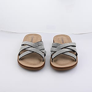 CHEROKEE Black Rhinestone Cross Strap Sandal - Size 7