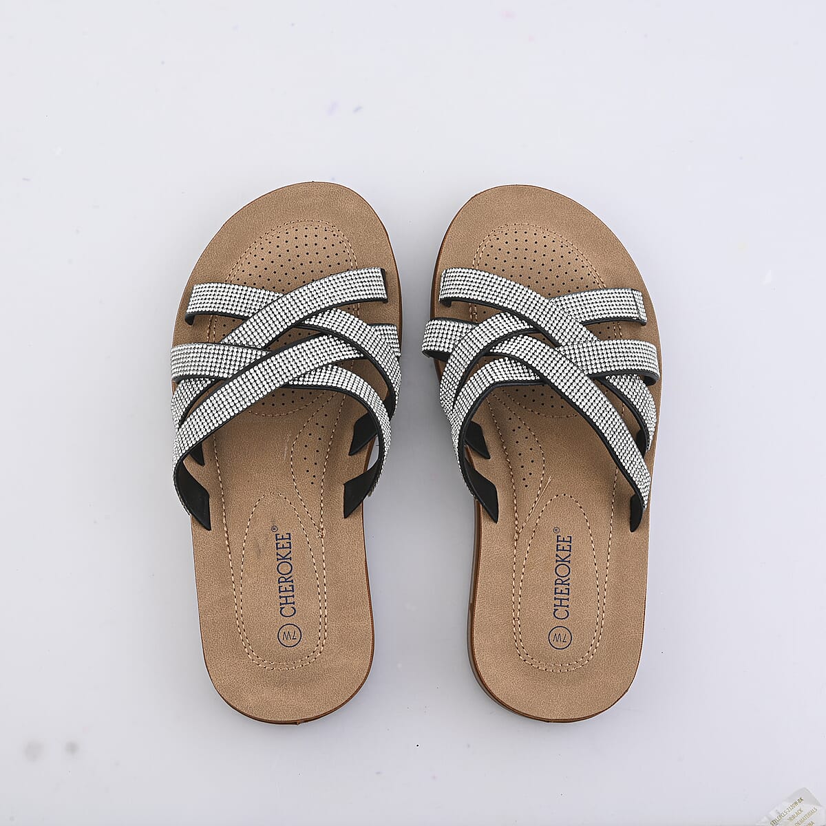 CHEROKEE Black Rhinestone Cross Strap Sandal - Size 7 image number 3