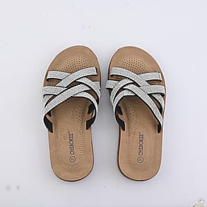 CHEROKEE Black Rhinestone Cross Strap Sandal - Size 7