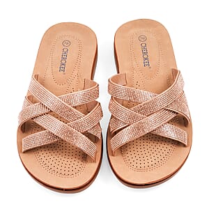 CHEROKEE Tan Rhinestone Cross Strap Sandal - Size 10