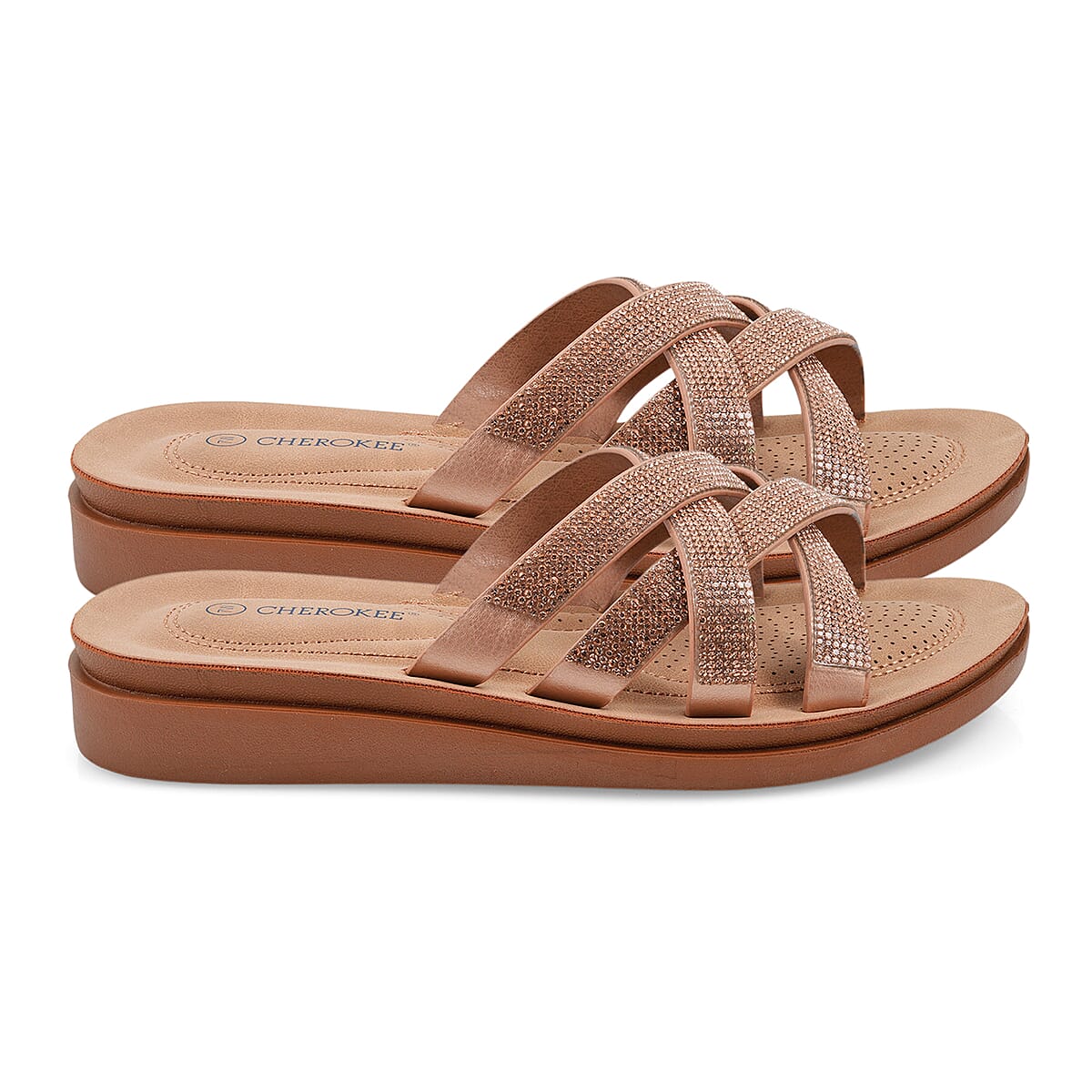 CHEROKEE Tan Rhinestone Cross Strap Sandal - Size 10 image number 2