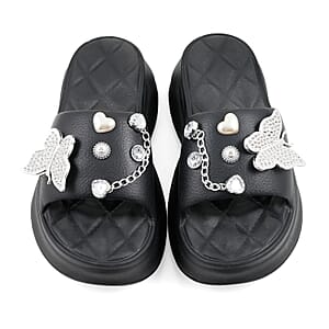 LOVE 83 Black EVA Butterfly Rhinestone Sandals - S (Ships in 5-7 Business Days)