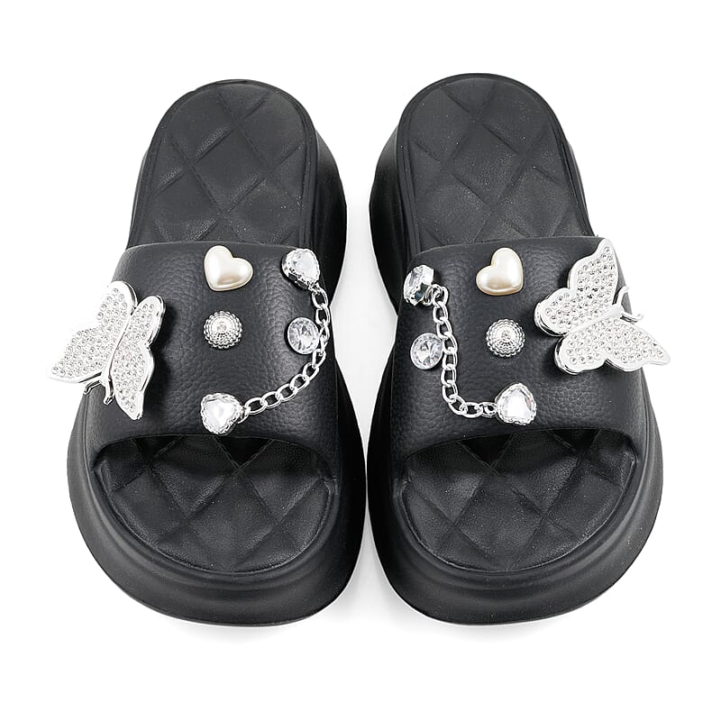 LOVE 83 Black EVA Butterfly Rhinestone Sandals - S