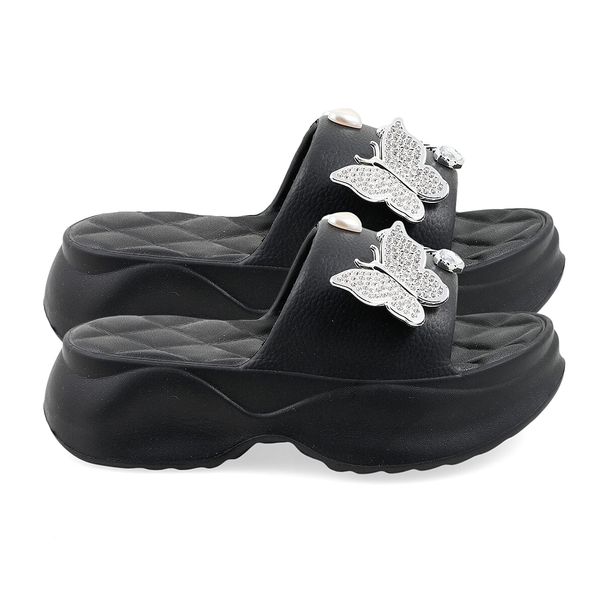 LOVE 83 Black EVA Butterfly Rhinestone Sandals - S (Ships in 5-7 Business Days) image number 2