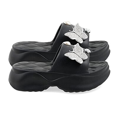 LOVE 83 Black EVA Butterfly Rhinestone Sandals - S