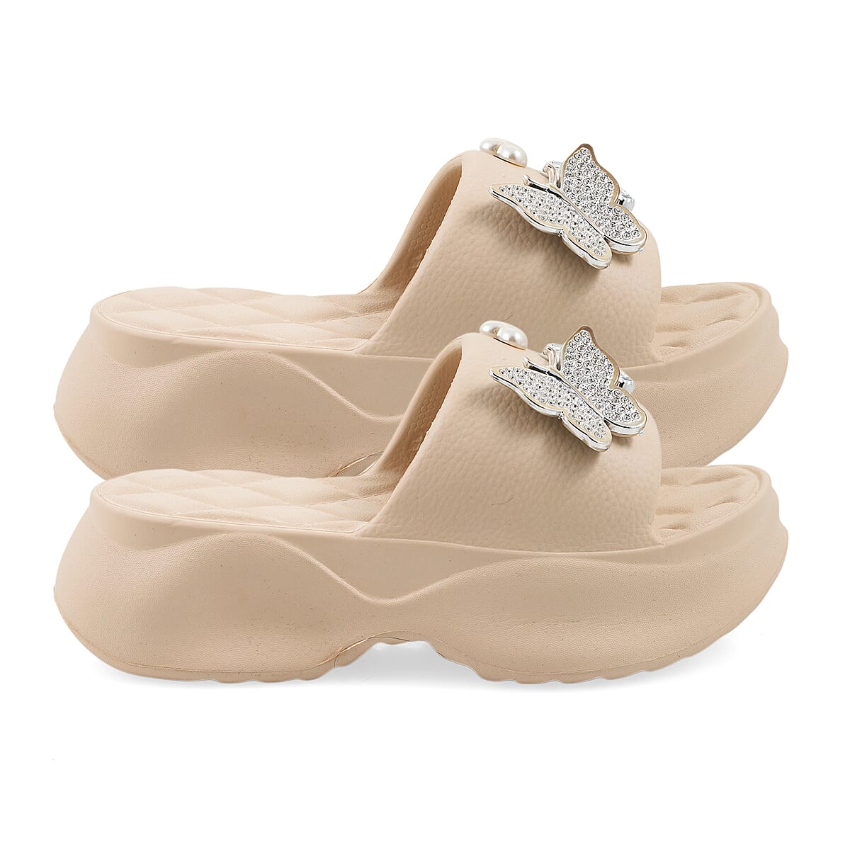 LOVE 83 Cream EVA Butterfly Rhinestone Sandals - S image number 2