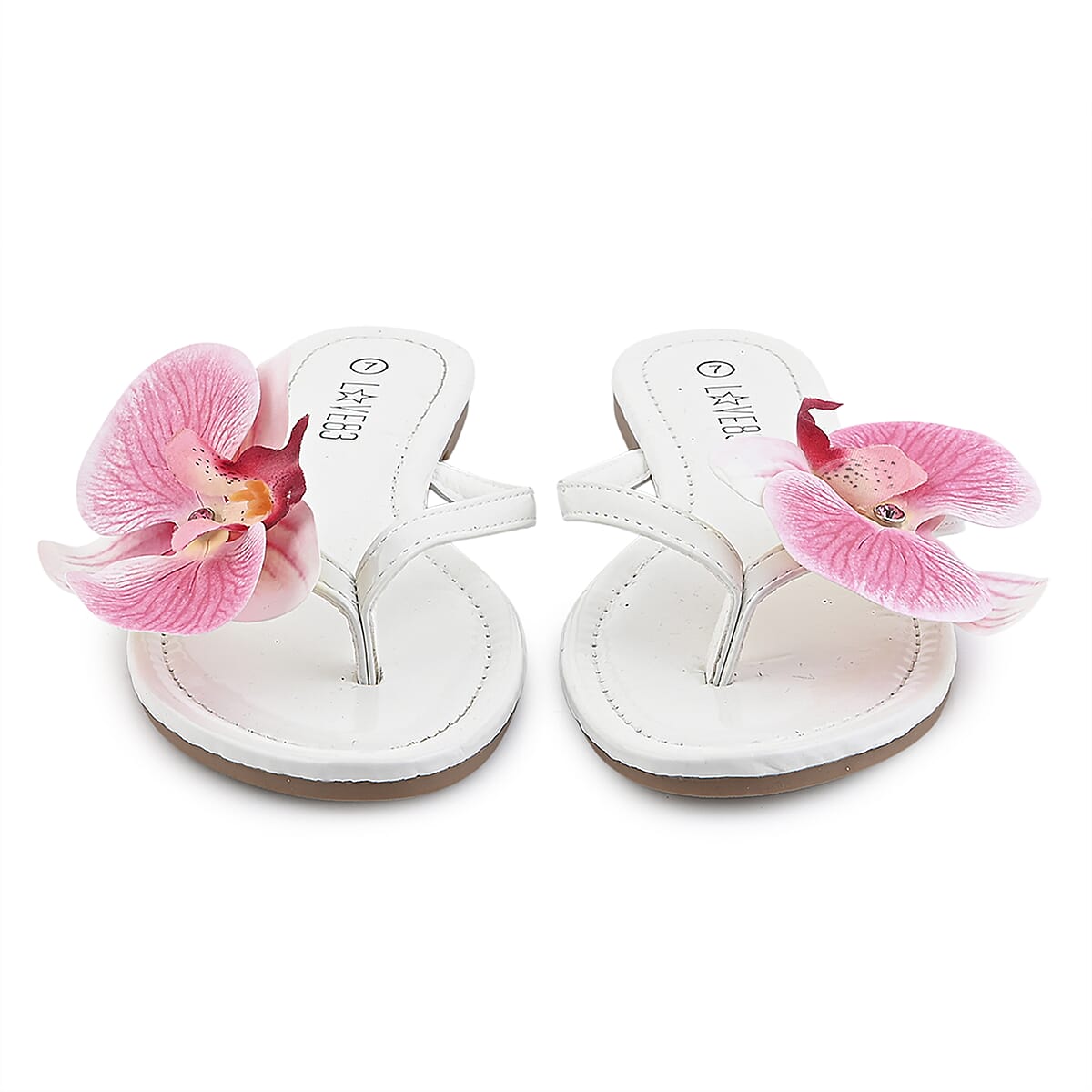 LOVE 83 White Orchid Flower PU Sandal - Size 11 (Ships in 5-7 Business Days) image number 1