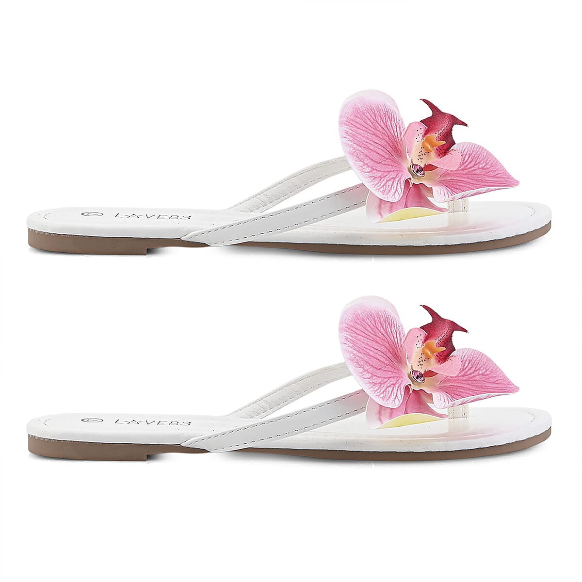 LOVE 83 White Orchid Flower PU Sandal - Size 11 (Ships in 5-7 Business Days) image number 2