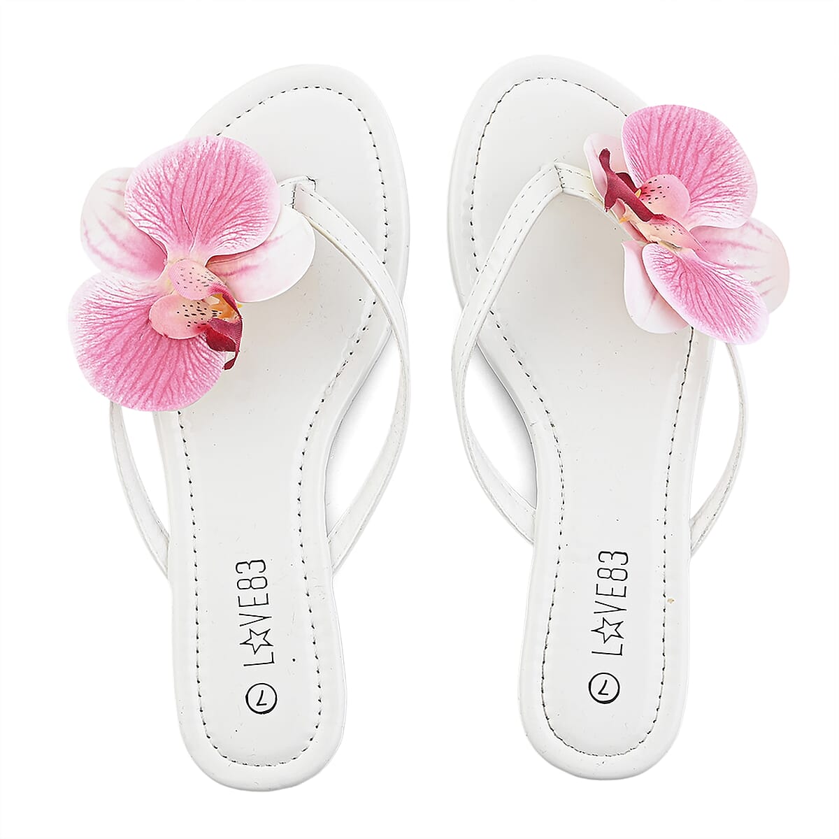 LOVE 83 White Orchid Flower PU Sandal - Size 11 (Ships in 5-7 Business Days) image number 3