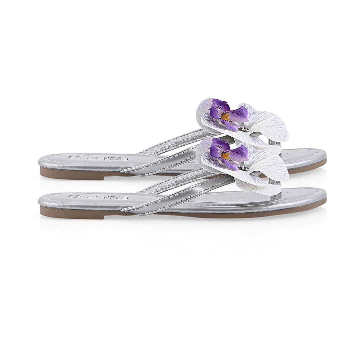 LOVE 83 Silver Orchid Flower PU Sandal - Size 11 (Ships in 5-7 Business Days) image number 2