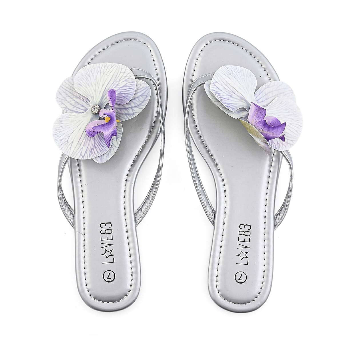 LOVE 83 Silver Orchid Flower PU Sandal - Size 11 (Ships in 5-7 Business Days) image number 3