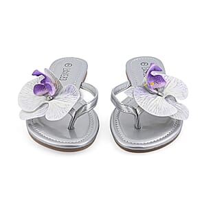 LOVE 83 Silver Orchid Flower PU Sandal - Size 9