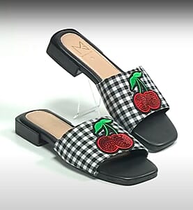 MATERIAL GIRL Black Checkered Fruit Heel Sandal - Size 6 (Ships in 5-7 Business Days)