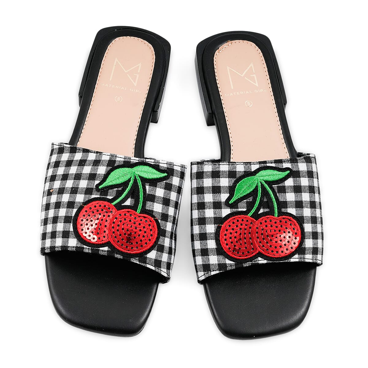 MATERIAL GIRL Black Checkered Fruit Heel Sandal - Size 6 image number 3