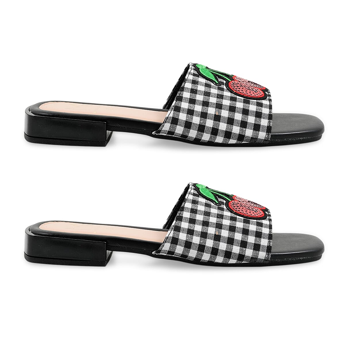 MATERIAL GIRL Black Checkered Fruit Heel Sandal - Size 7 image number 2