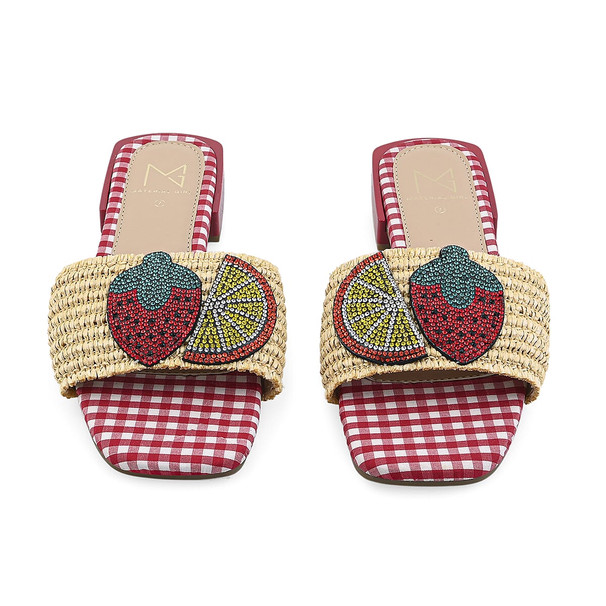 MATERIAL GIRL Tan Checkered Fruit Heel Sandal - Size 10 image number 1