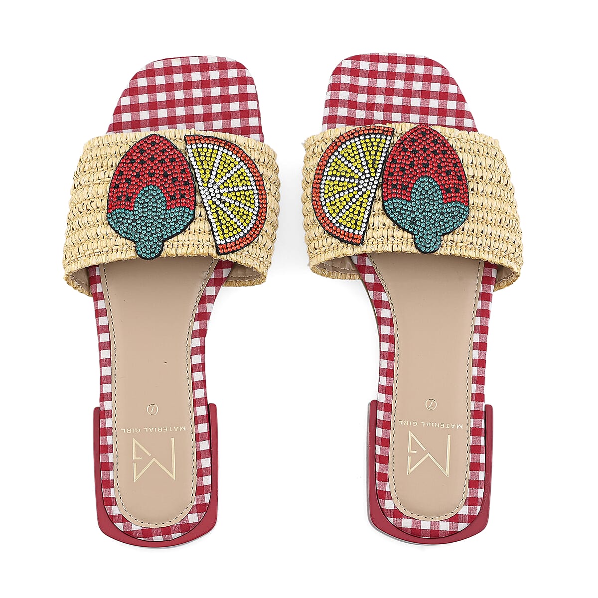 MATERIAL GIRL Tan Checkered Fruit Heel Sandal - Size 10 image number 3