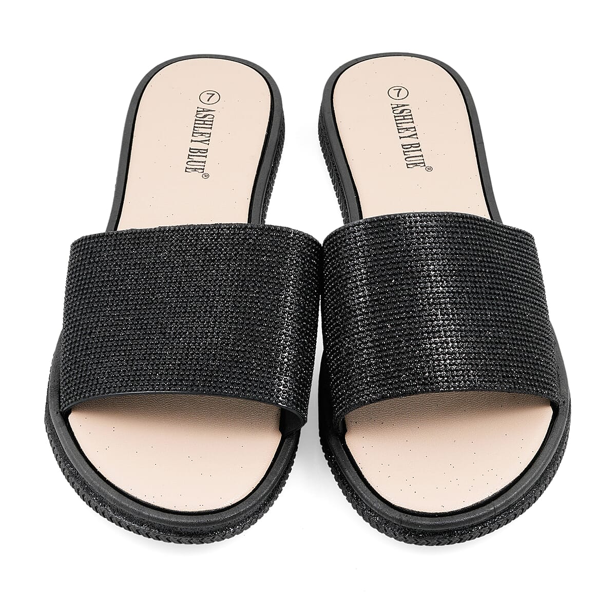 ASHLEY BLUE Black Rhinestone Slides - Size 6 image number 0
