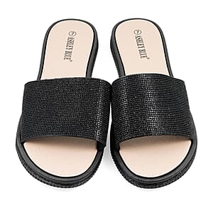 ASHLEY BLUE Black Rhinestone Slides - Size 6