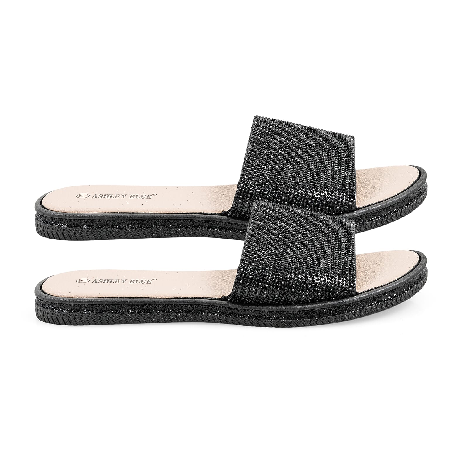 ASHLEY BLUE Black Rhinestone Slides - Size 6