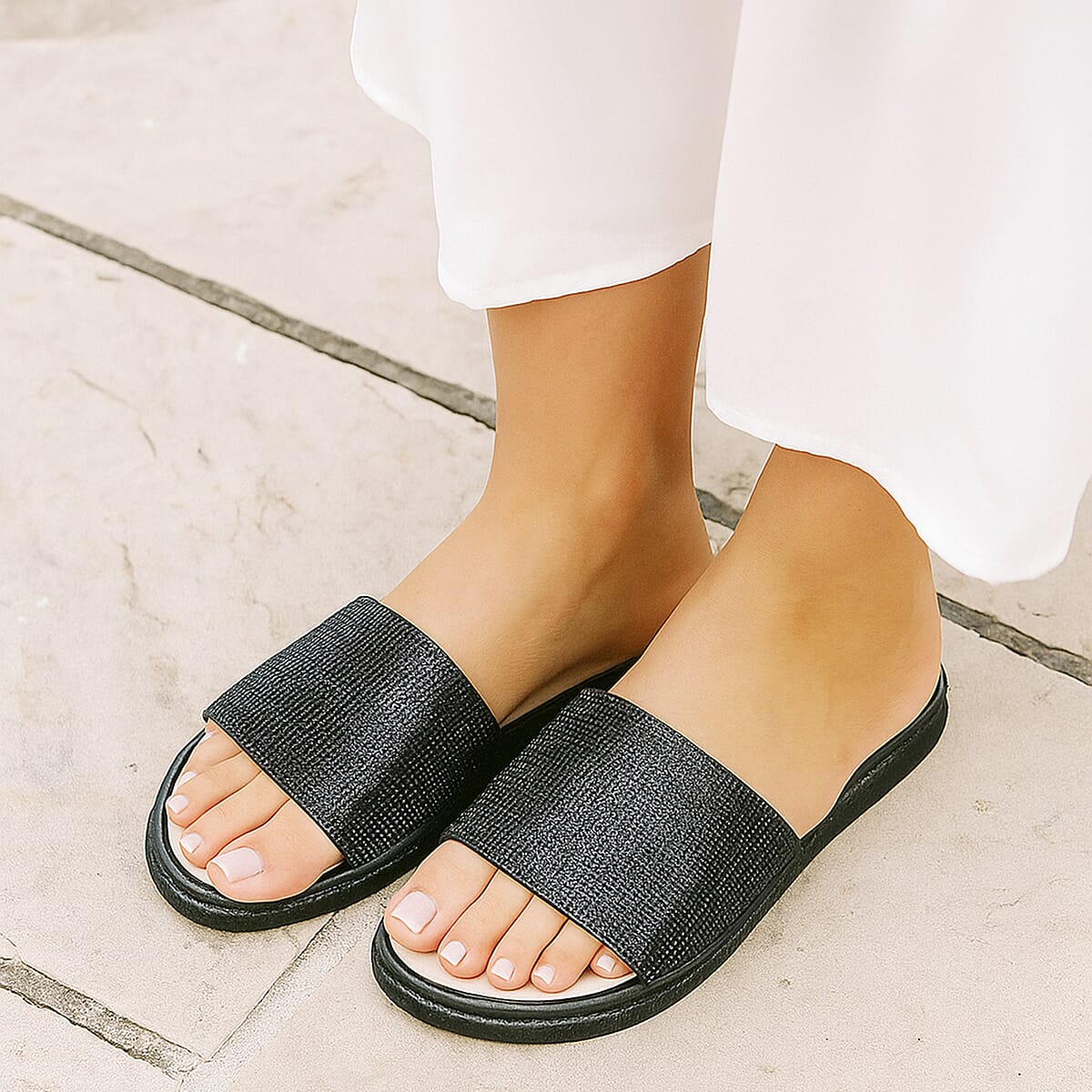 ASHLEY BLUE Black Rhinestone Slides - Size 10 image number 1