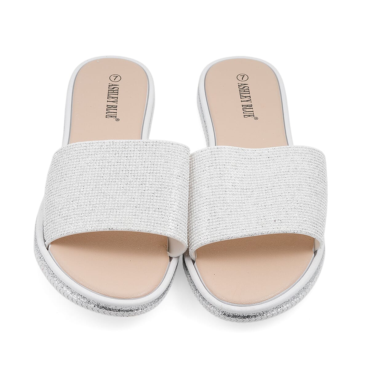 ASHLEY BLUE White Rhinestone Slides - Size 6 image number 0
