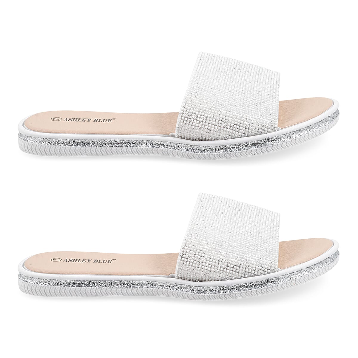 ASHLEY BLUE White Rhinestone Slides - Size 6 image number 2