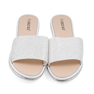 ASHLEY BLUE White Rhinestone Slides - Size 10