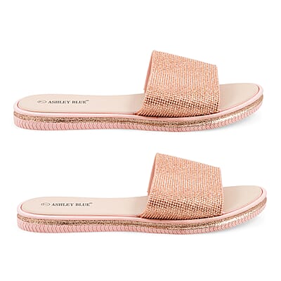 ASHLEY BLUE Rose Gold Rhinestone Slides - Size 7