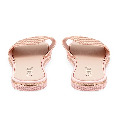 ASHLEY BLUE Rose Gold Rhinestone Slides - Size 7