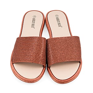 ASHLEY BLUE Bronze Rhinestone Slides - Size 9