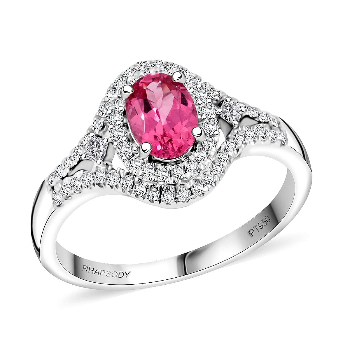 Certified & Appraised Rhapsody AAAA Mahenge Pink Spinel and E-F VS Diamond 1.30 ctw Ring in 950 Platinum (Size 7.0) 6.94 Grams image number 0