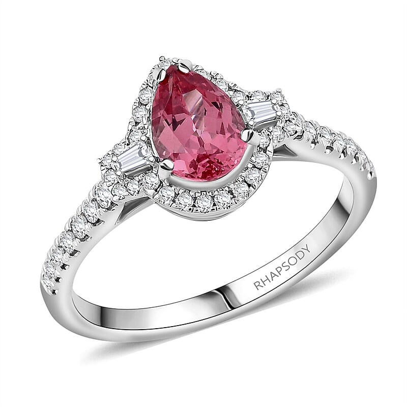 Certified & Appraised Rhapsody 950 Platinum AAAA Mahenge Pink Spinel, Diamond (E-F, VS) (0.37 cts) Ring (Size 7.0) (5.35 g) 1.50 ctw