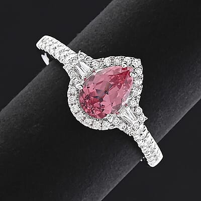 Certified & Appraised Rhapsody 950 Platinum AAAA Mahenge Pink Spinel, Diamond (E-F, VS) (0.37 cts) Ring (Size 7.0) (5.35 g) 1.50 ctw