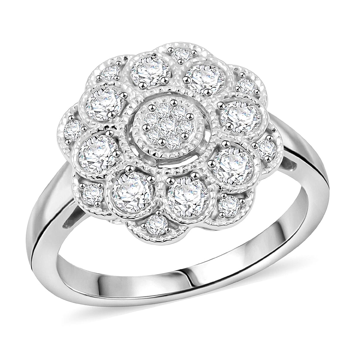Clarte Petunia Collection Moissanite 0.80 ctw Ring in Sterling Silver (Size 10.0) image number 0