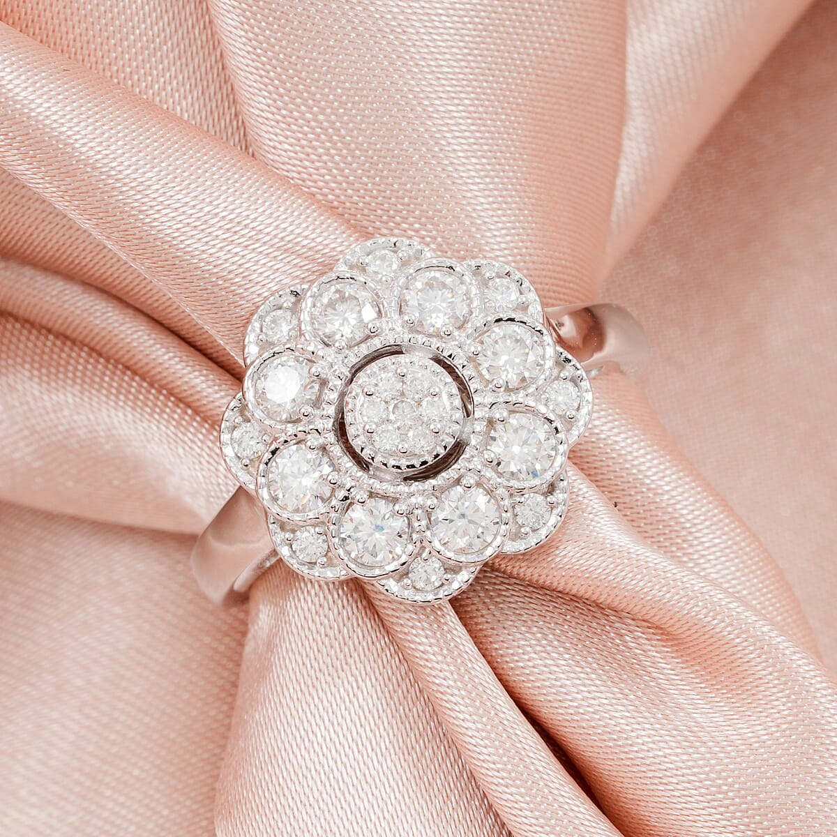 Clarte Petunia Collection Moissanite 0.80 ctw Ring in Sterling Silver (Size 8.0) image number 1