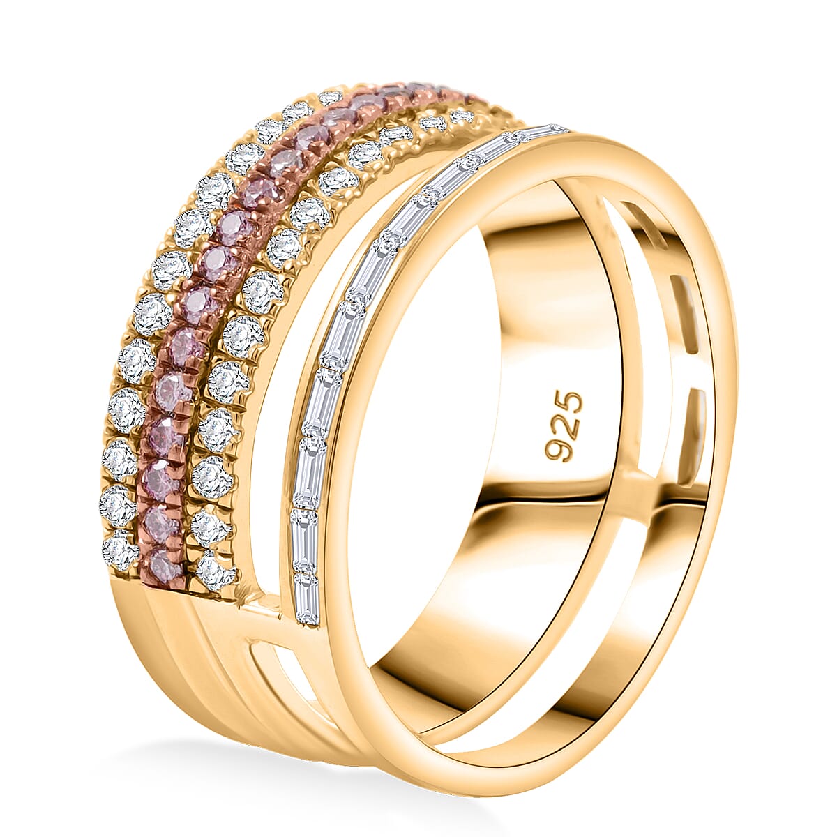 Clarte Aphrodite Collection White and Pink Moissanite 1.00 ctw Ring in 14K Yellow Gold Over Sterling Silver (Size 6.0) image number 3