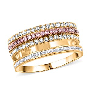 Clarte Aphrodite Collection White and Pink Moissanite 1.00 ctw Ring in 14K Yellow Gold Over Sterling Silver (Size 7.0)