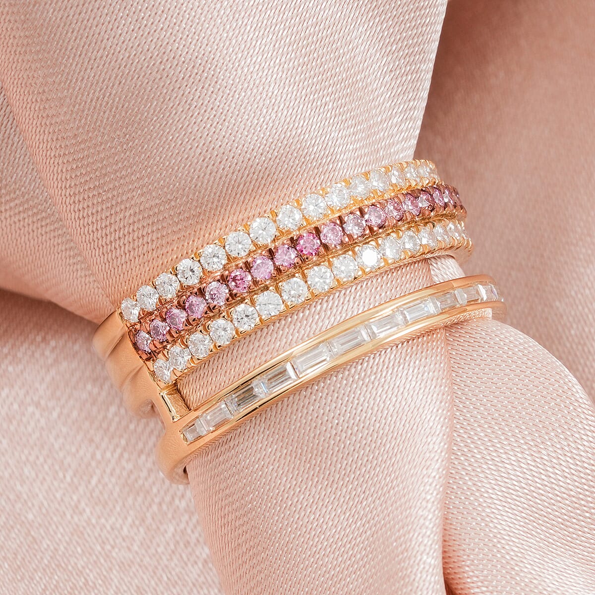 Clarte Aphrodite Collection White and Pink Moissanite 1.00 ctw Ring in 14K Yellow Gold Over Sterling Silver (Size 7.0) image number 1