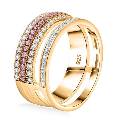 Clarte Aphrodite Collection White and Pink Moissanite 1.00 ctw Ring in 14K Yellow Gold Over Sterling Silver (Size 8.0)