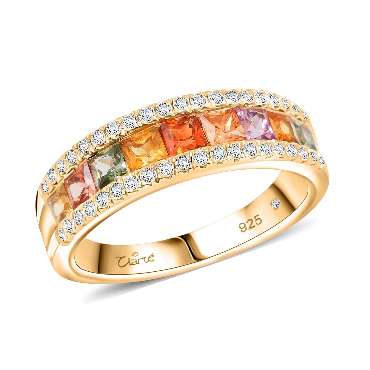 Clarte Prima Collection Multi Sapphire and Moissanite 1.60 ctw Ring in 14K Yellow Gold Over Sterling Silver (Size 10.0) image number 0