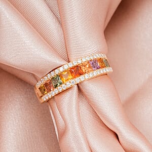 Clarte Prima Collection Multi Sapphire and Moissanite 1.60 ctw Ring in 14K Yellow Gold Over Sterling Silver (Size 7.0)