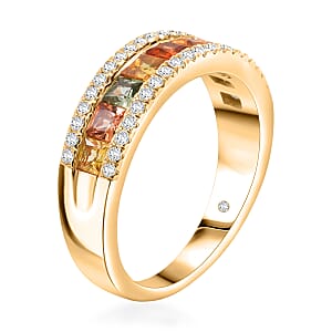 Clarte Prima Collection Multi Sapphire and Moissanite 1.60 ctw Ring in 14K Yellow Gold Over Sterling Silver (Size 7.0)