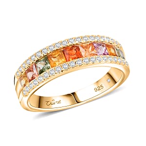 Clarte Prima Collection Multi Sapphire and Moissanite 1.60 ctw Ring in 14K Yellow Gold Over Sterling Silver (Size 8.0)