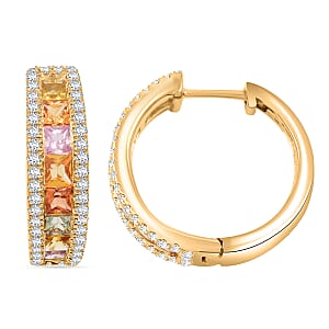 Clarte Prima Collection Multi Sapphire and Moissanite 2.90 ctw Earrings in 14K Yellow Gold Over Sterling Silver