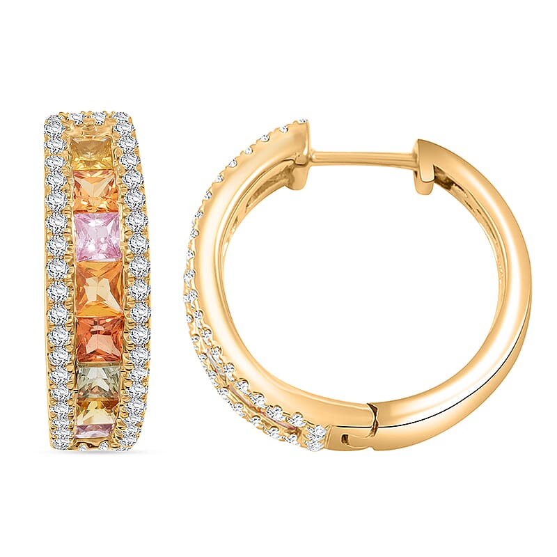Clarte Prima Collection Multi Sapphire and Moissanite 2.90 ctw Earrings in 14K Yellow Gold Over Sterling Silver
