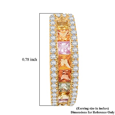 Clarte Prima Collection Multi Sapphire and Moissanite 2.90 ctw Earrings in 14K Yellow Gold Over Sterling Silver